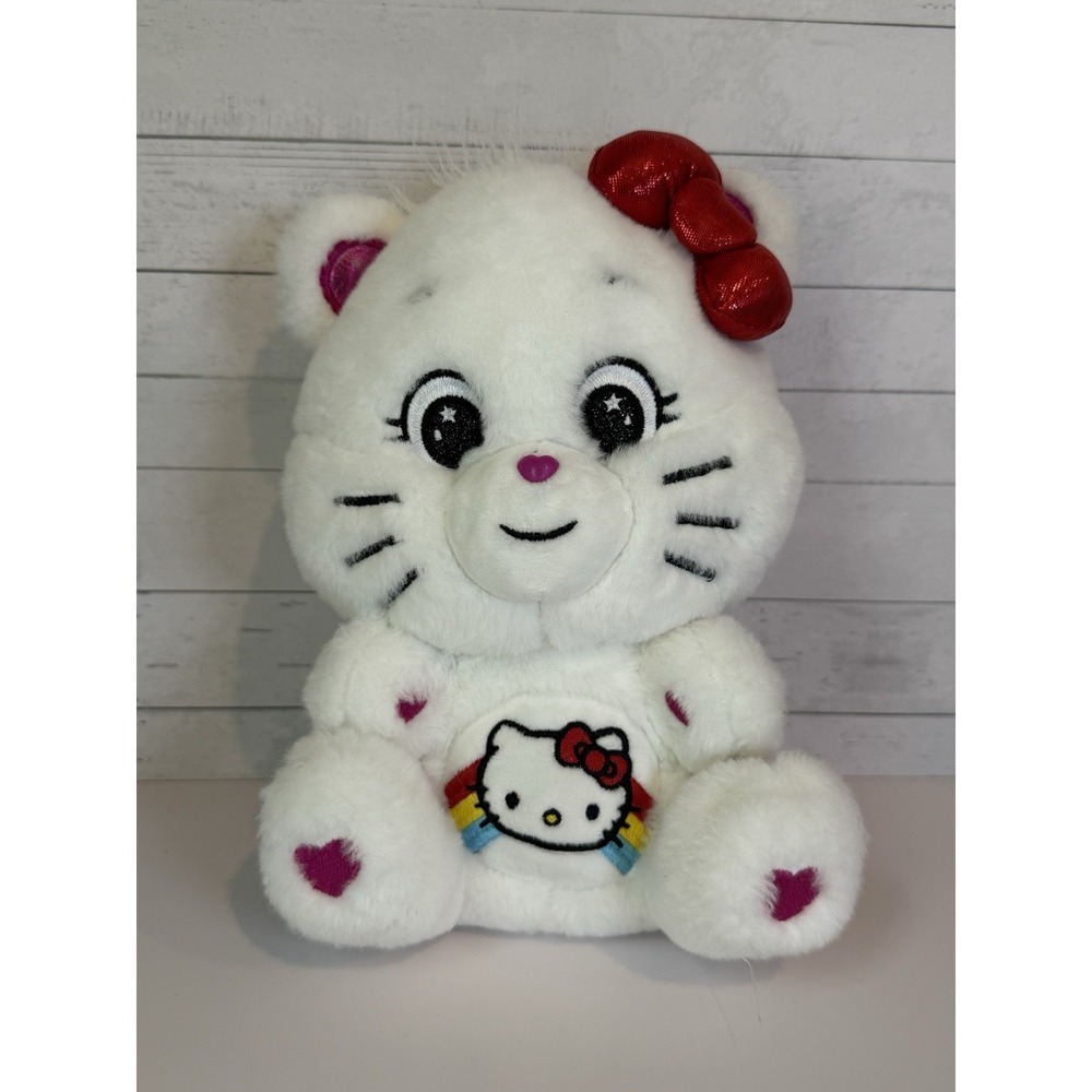 Hello Kitty x Care Bears 10" Plush 2023 Basic Fun White Cat Rainbow Hearts